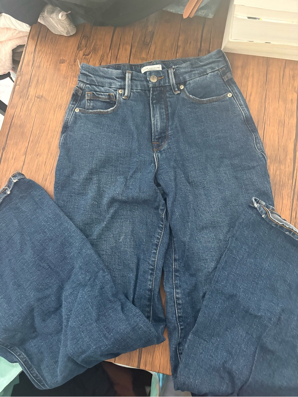 Good American Dark Blue High-Rise Wide-Leg Jeans